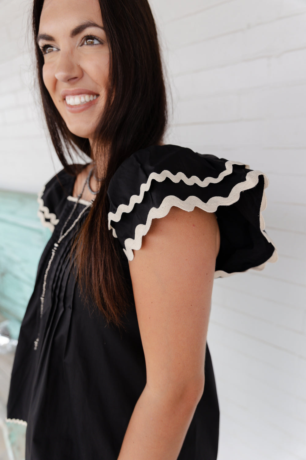 Contrast Ruffle Sleeve Blouse