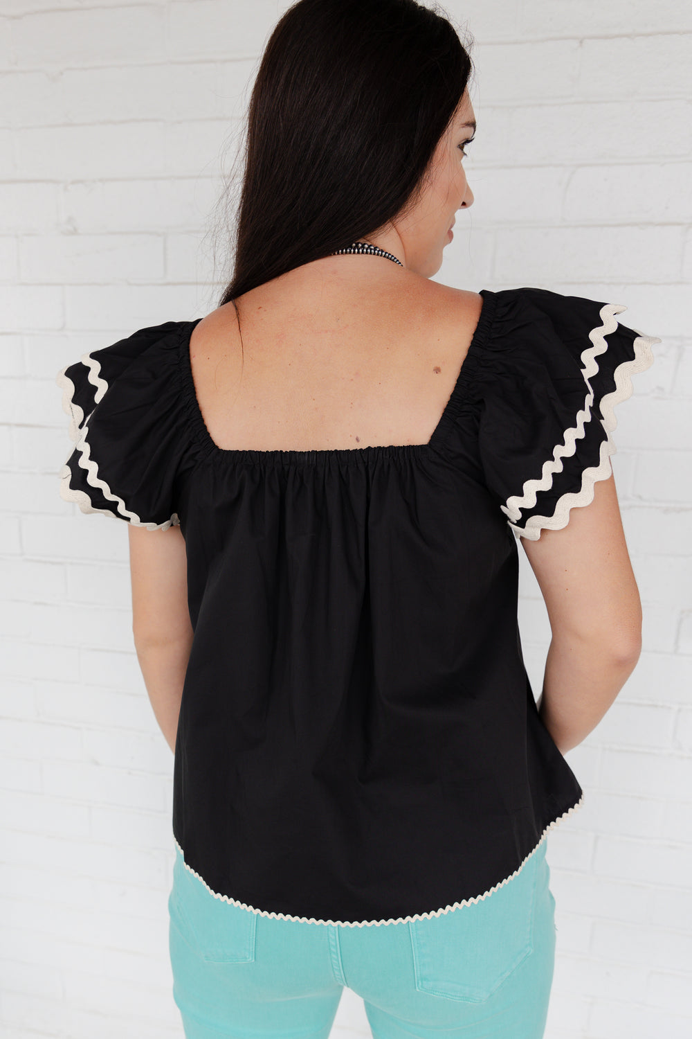 Contrast Ruffle Sleeve Blouse