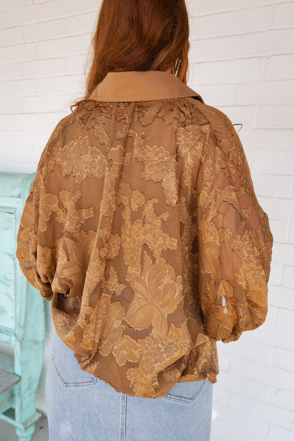 Copper Sheer Floral Button Down