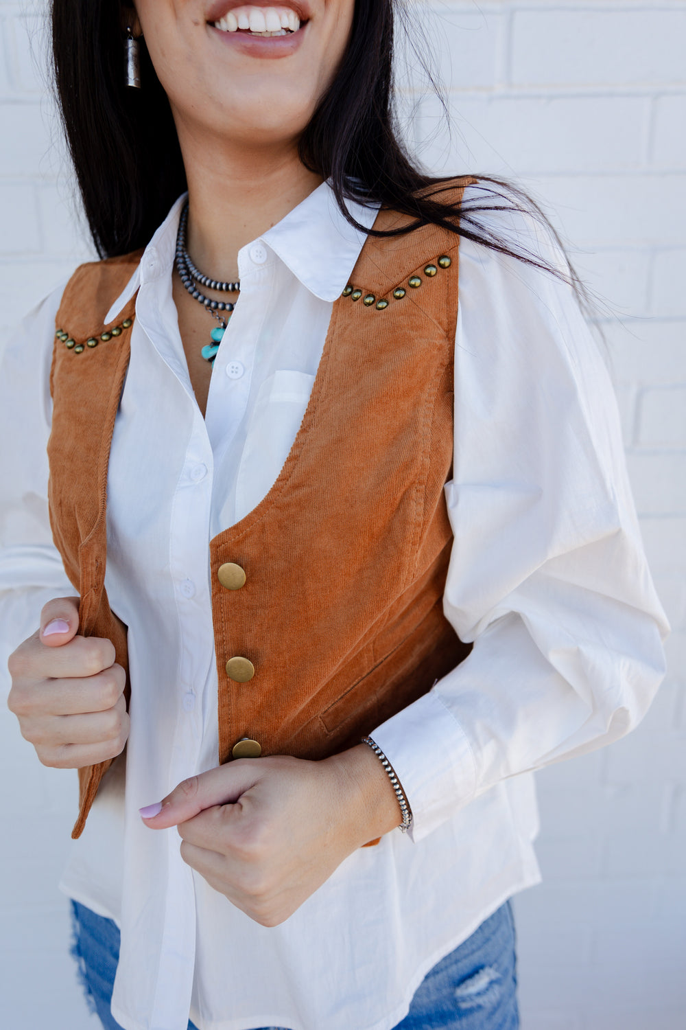 Corduroy Crop Studded Vest