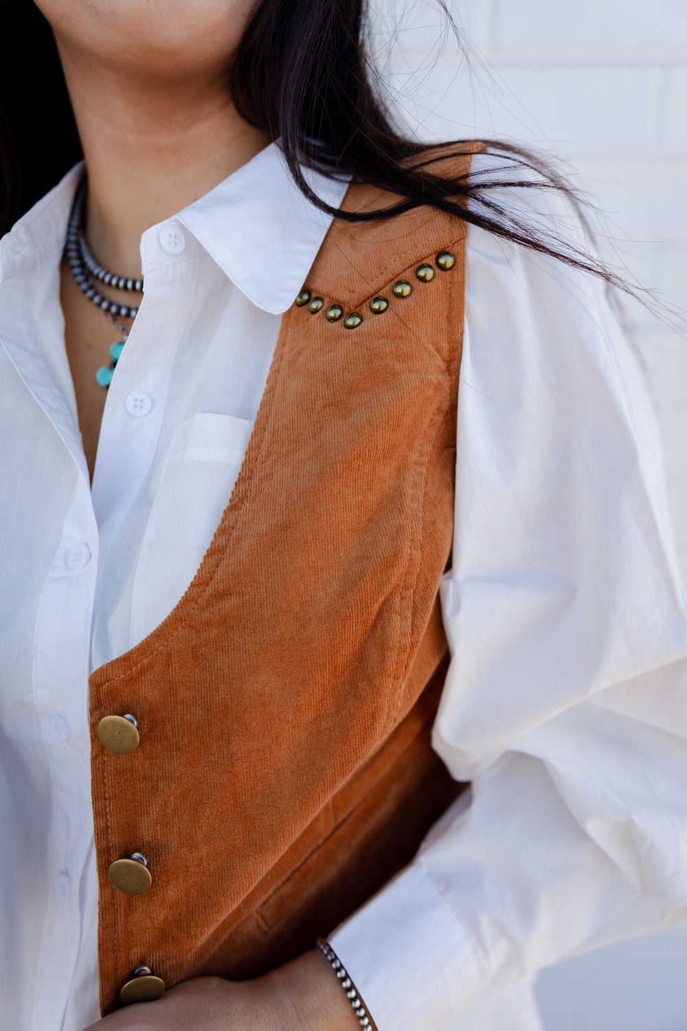 Corduroy Crop Studded Vest