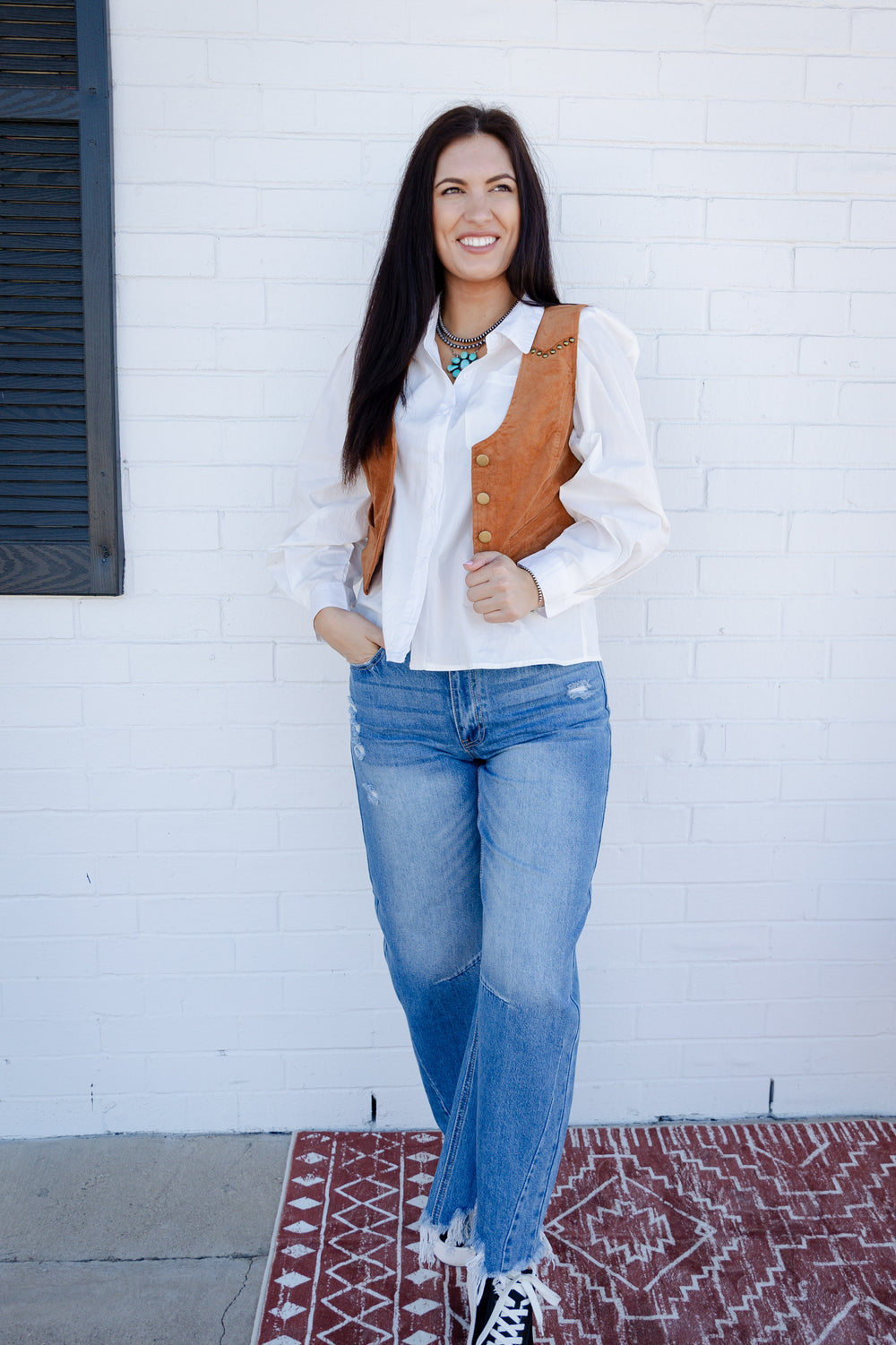 Corduroy Crop Studded Vest