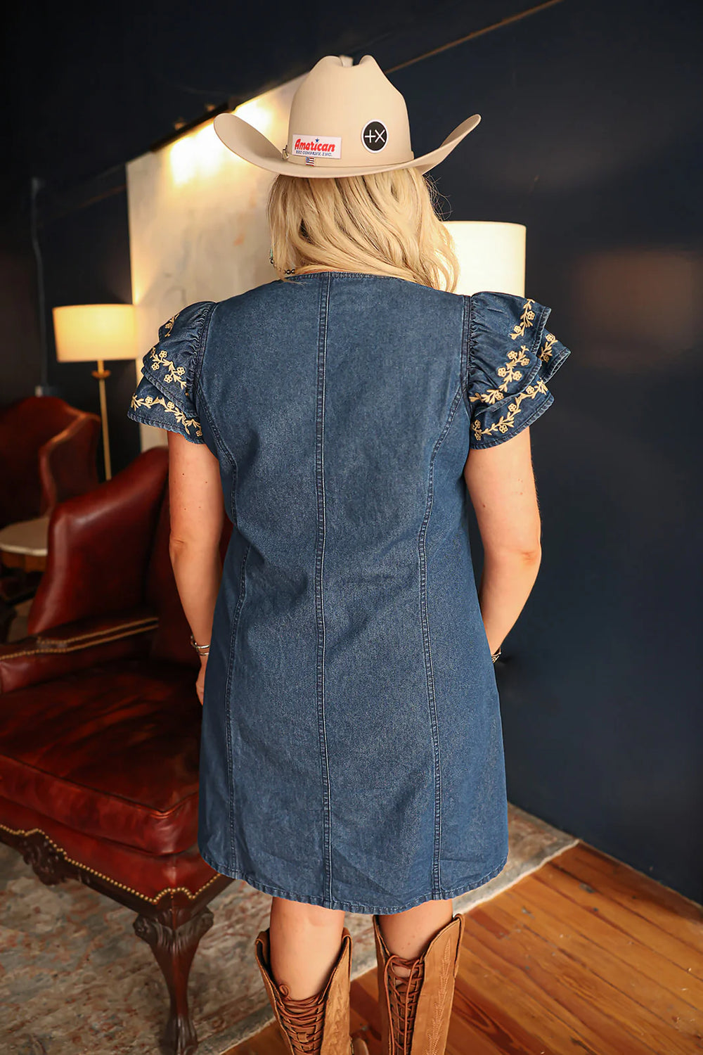 Denim Caylee Ruffled Sleeve Dress