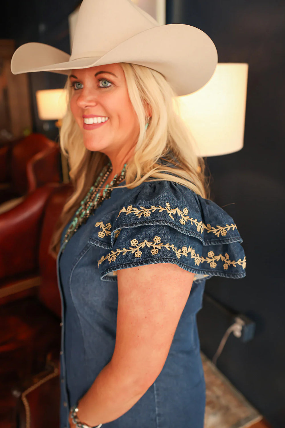 Denim Caylee Ruffled Sleeve Dress