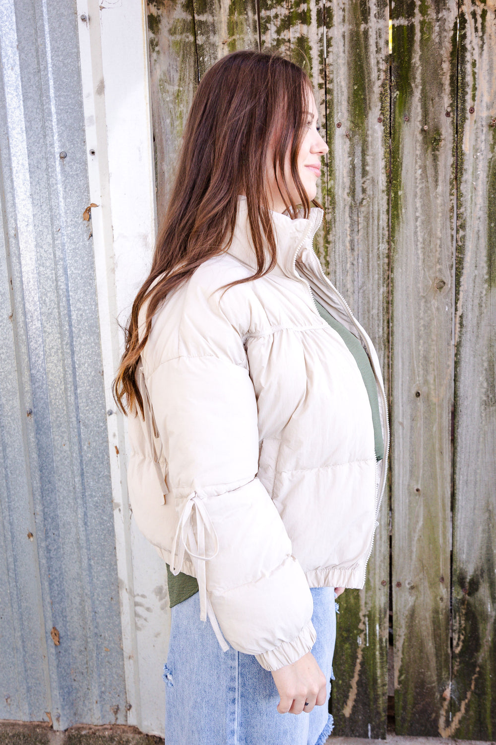 Cream Ribbon Puffer Jacket