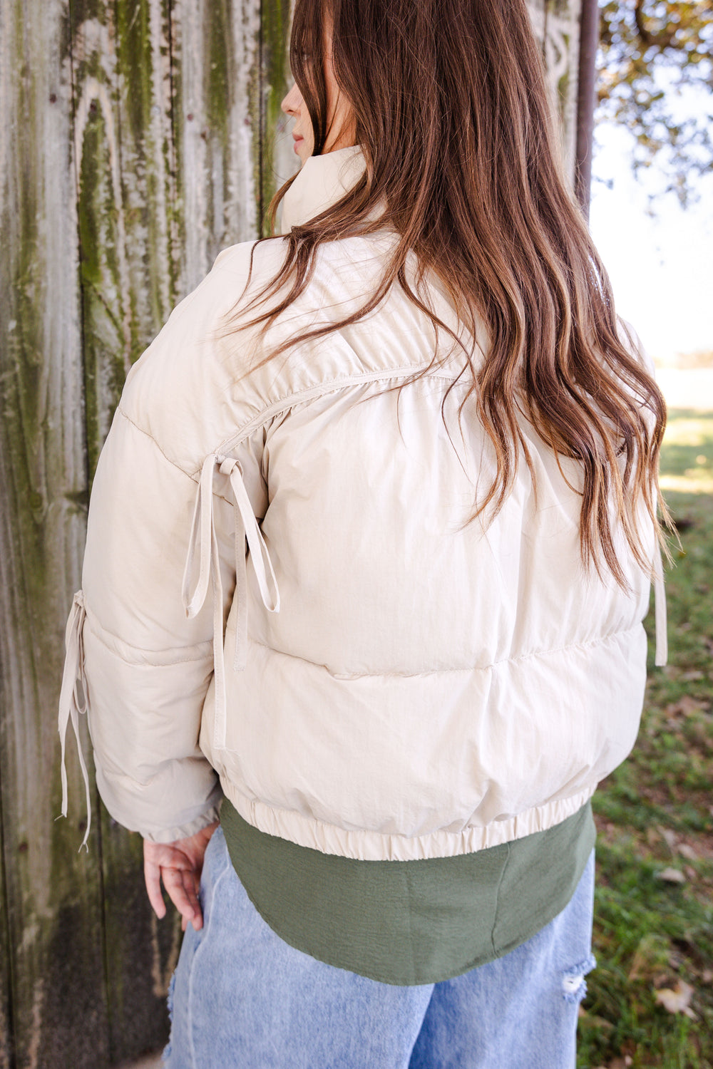 Cream Ribbon Puffer Jacket