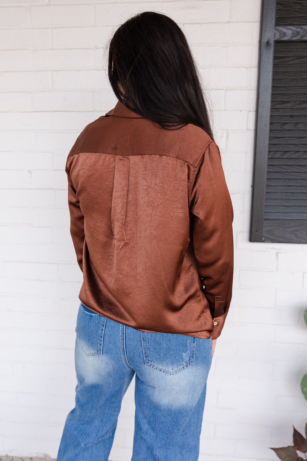 Crushed Satin Rust Button Down