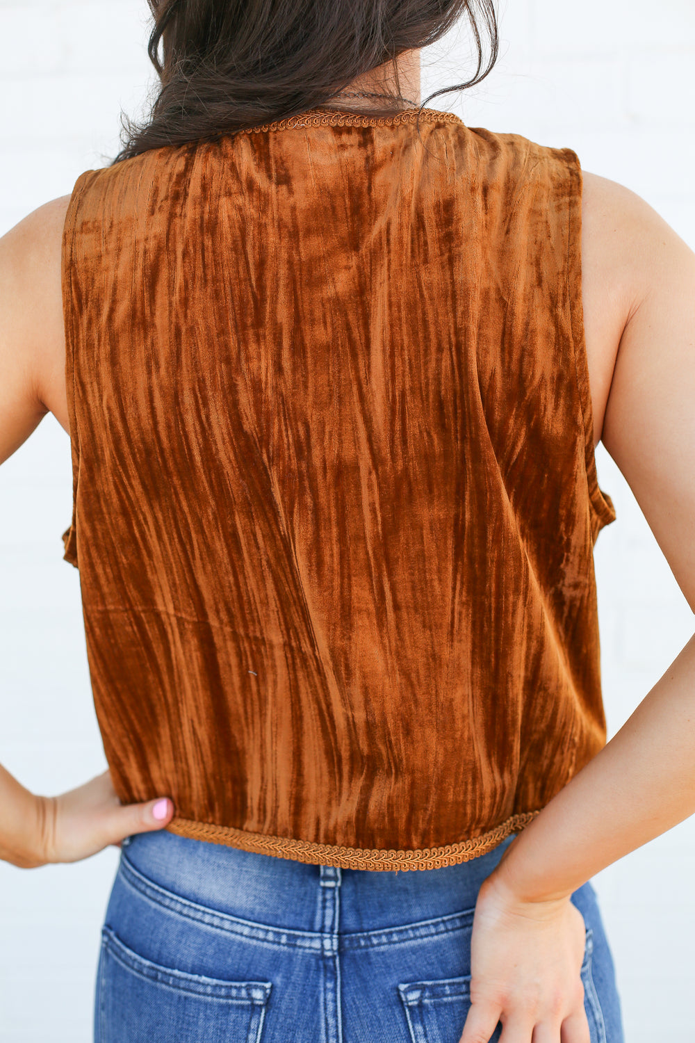 Camel Embroidered Velvet Vest