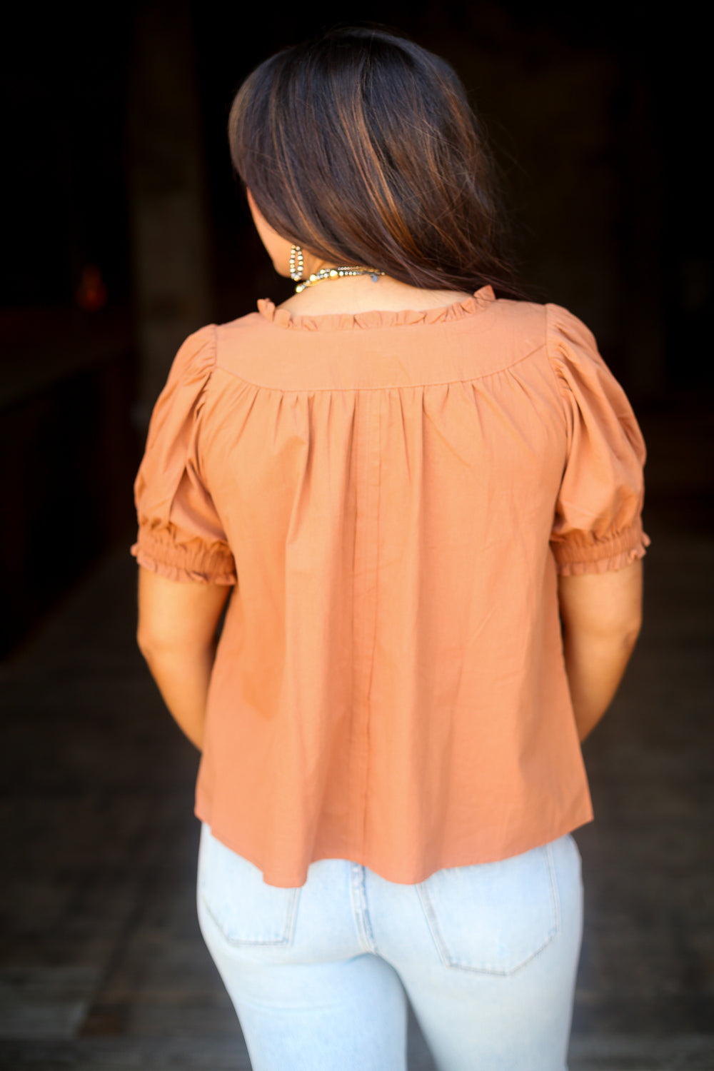 Camel Puff Sleeve Blouse