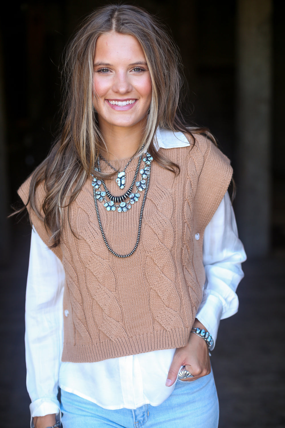 Camel Sleeveless Knit Sweater