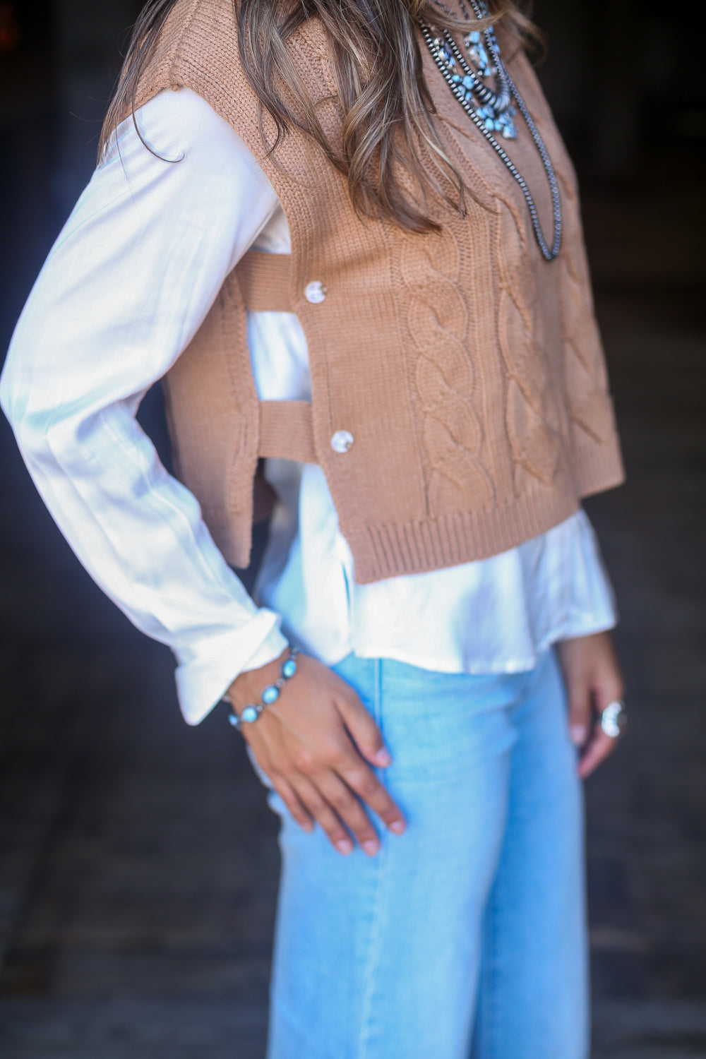 Camel Sleeveless Knit Sweater