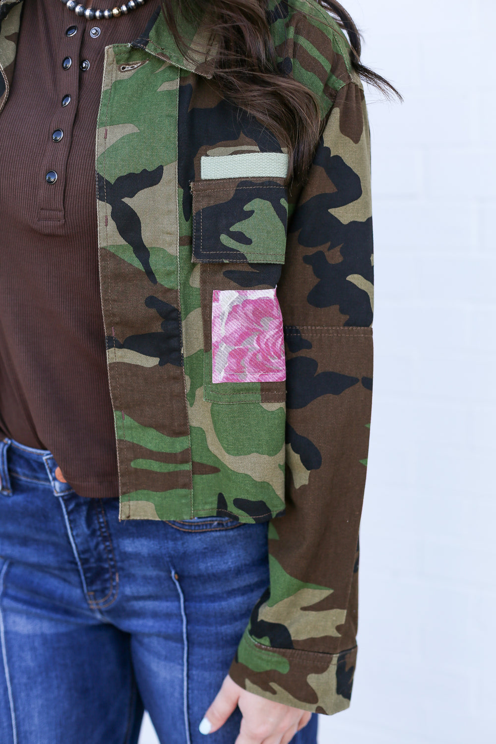 Camo Floral Sequins Contrast Jacket