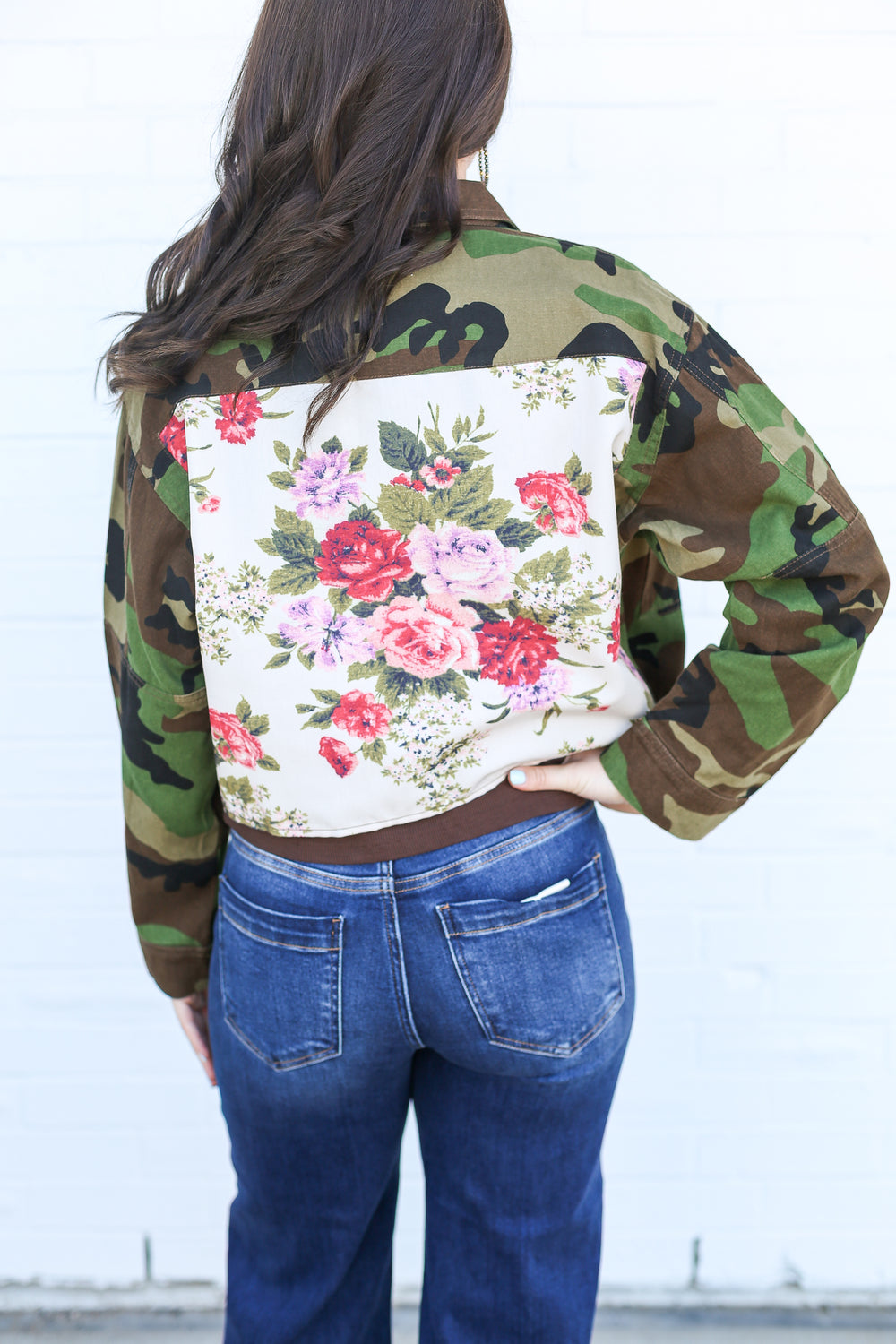 Camo Floral Sequins Contrast Jacket