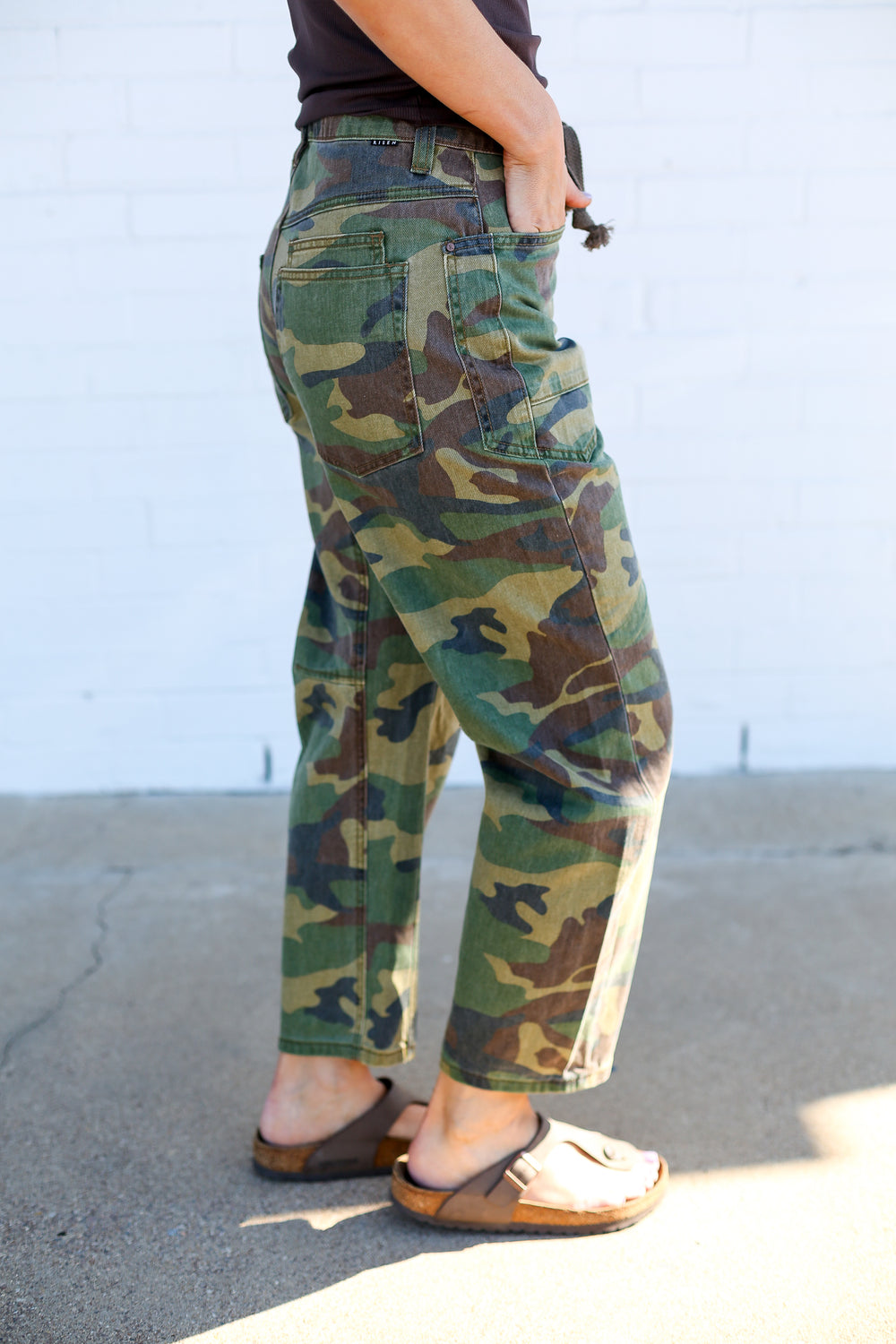 Camo Mid Rise Relaxed Barrel Leg Pants
