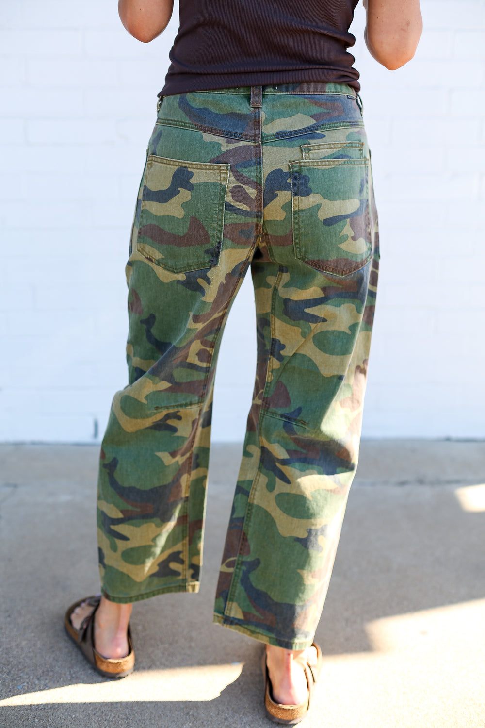 Camo Mid Rise Relaxed Barrel Leg Pants