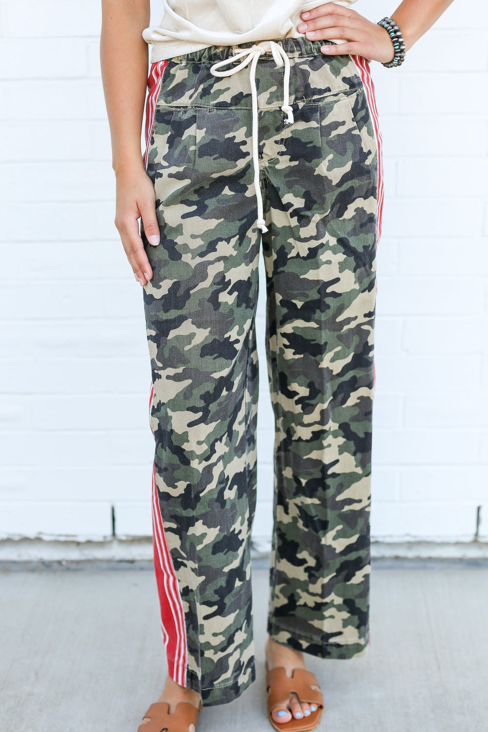 Camo & Red Stripe Straight Pants