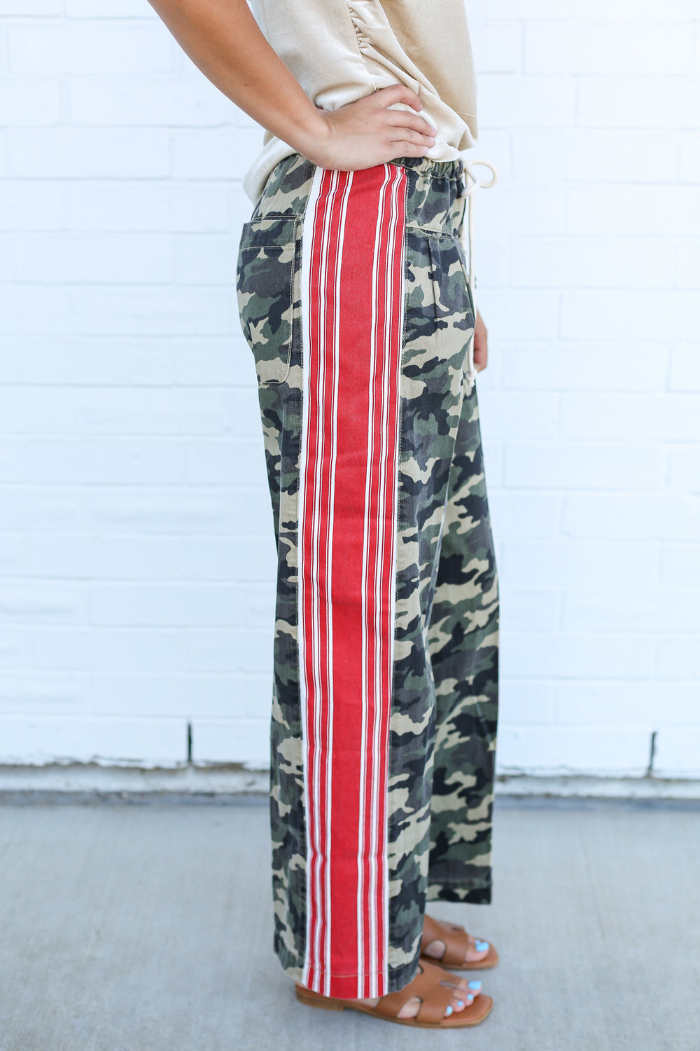 Camo & Red Stripe Straight Pants