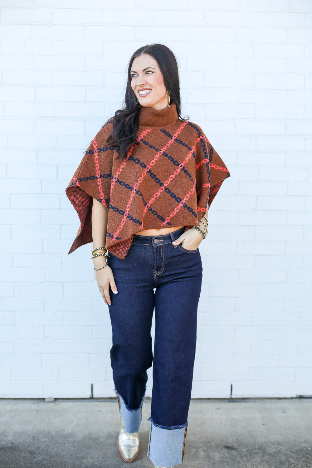 Chain Print Knit Poncho