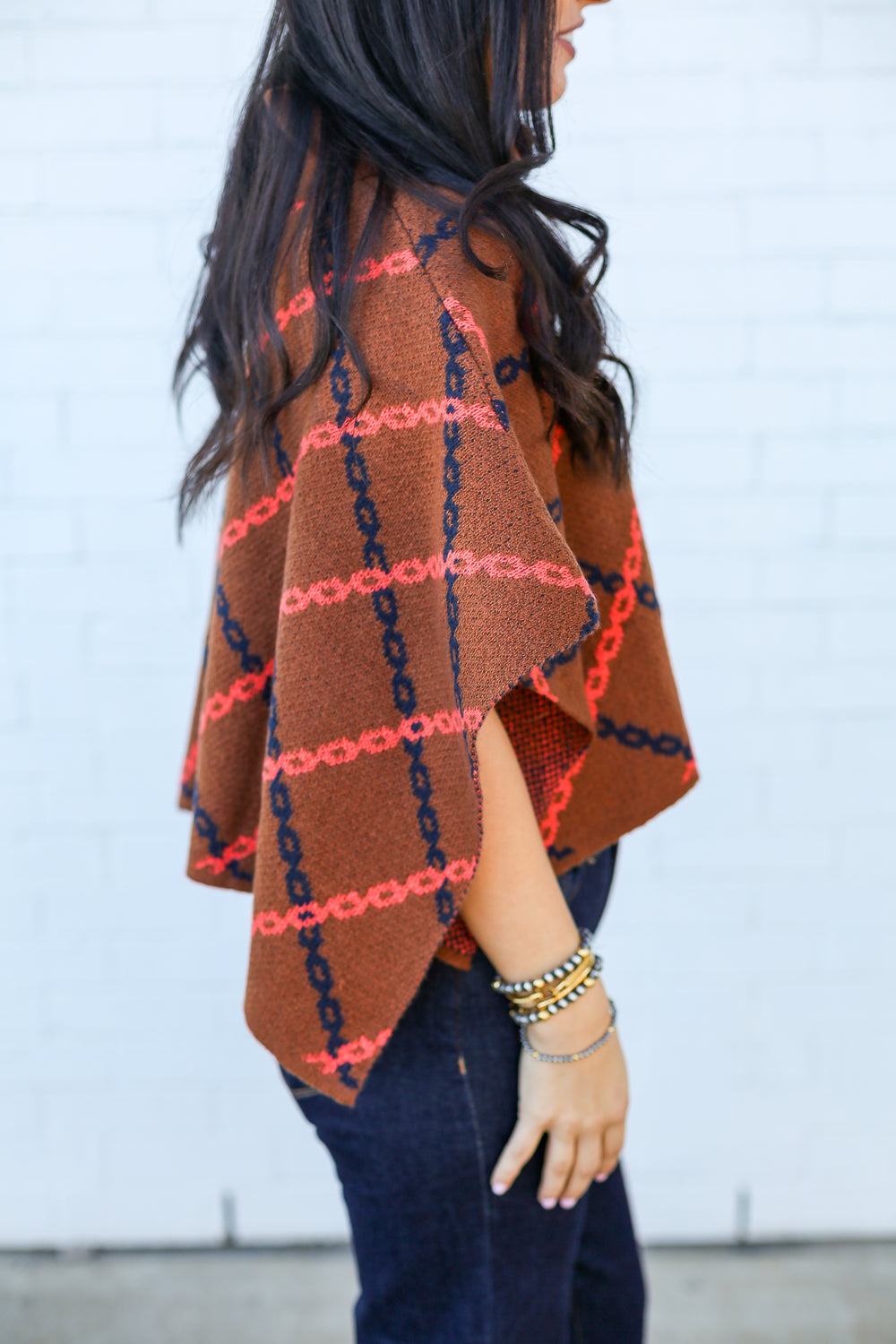 Chain Print Knit Poncho