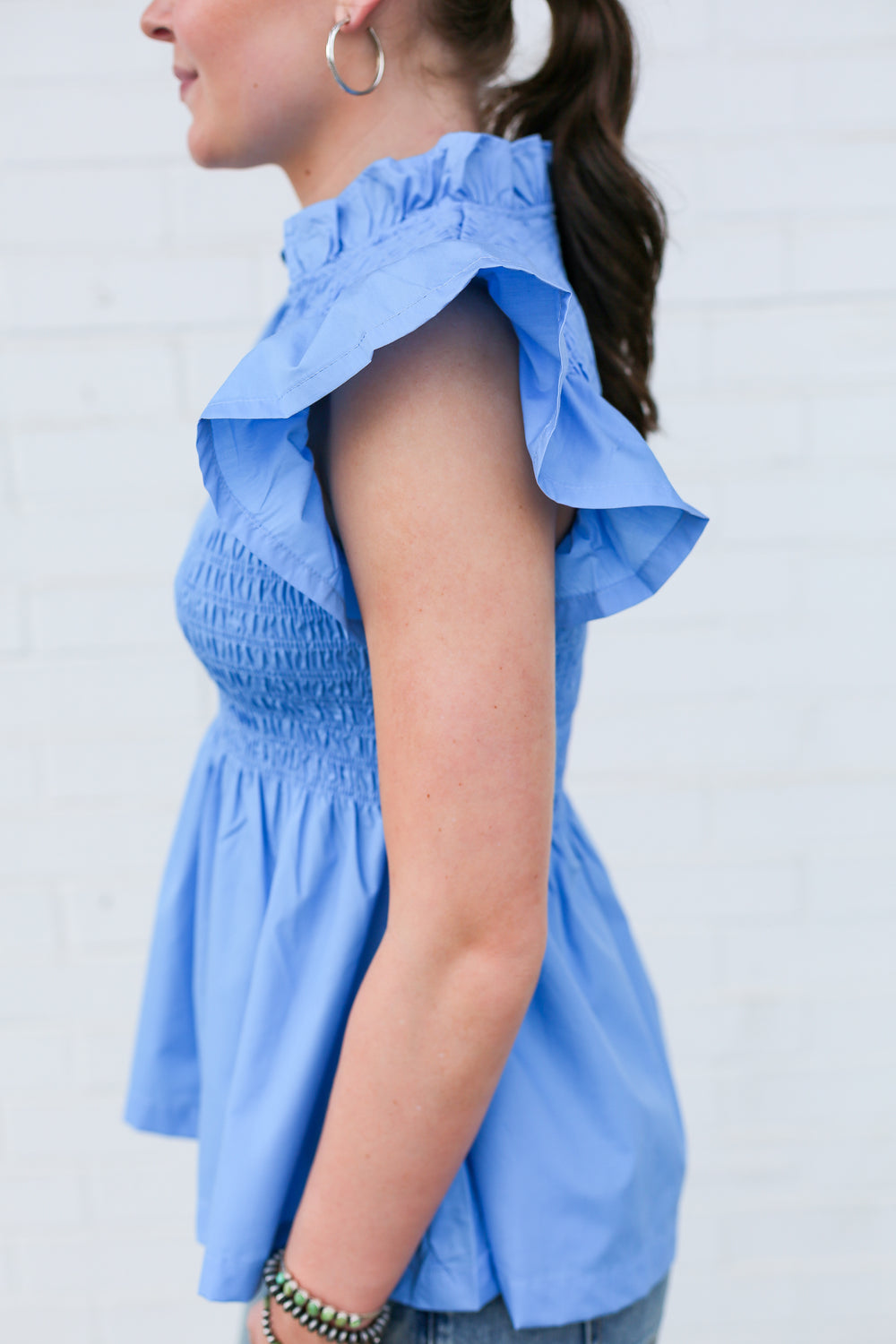 Chambray Willow Flutter Sleeve Blouse