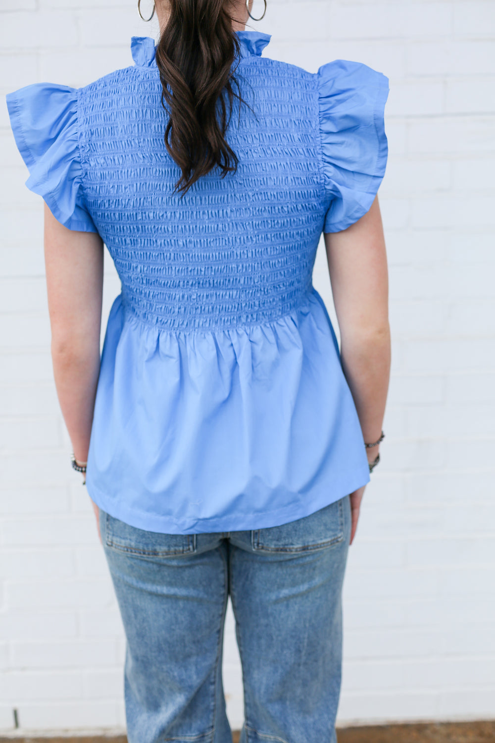 Chambray Willow Flutter Sleeve Blouse