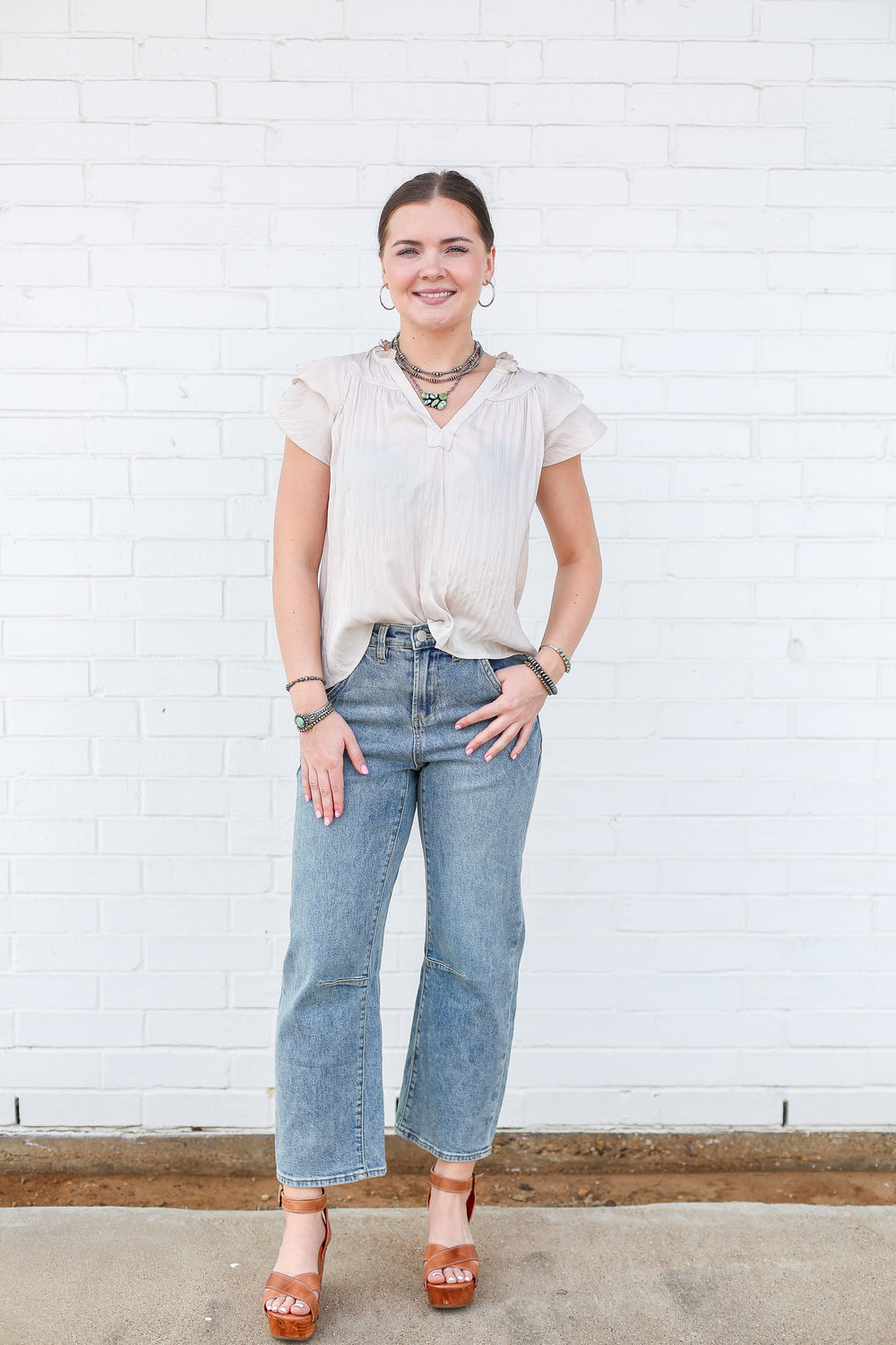 Champagne Fluttered Sleeve Blouse