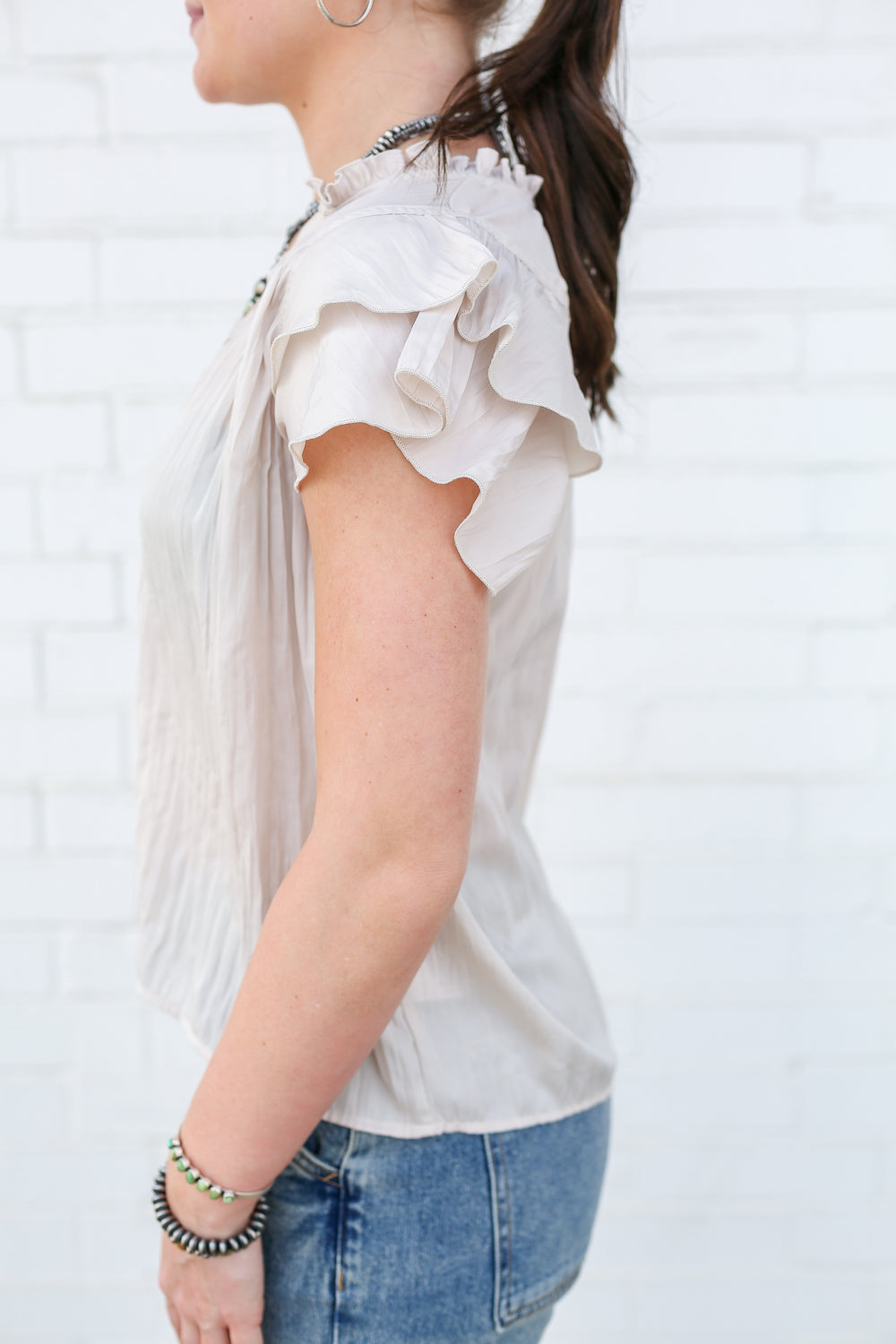 Champagne Fluttered Sleeve Blouse
