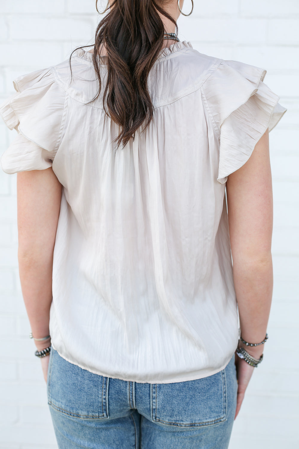 Champagne Fluttered Sleeve Blouse