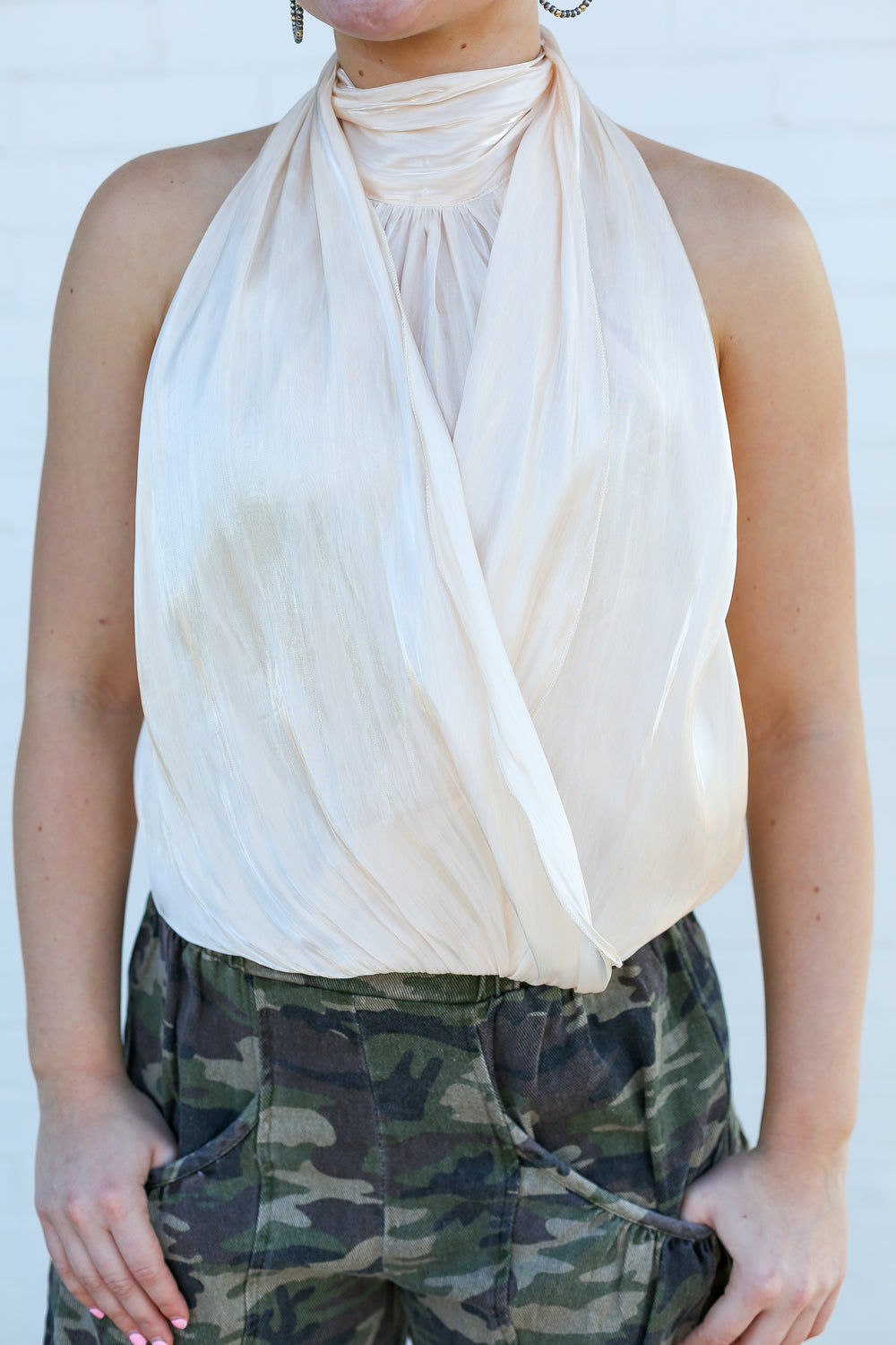 Champagne Satin Drape Top