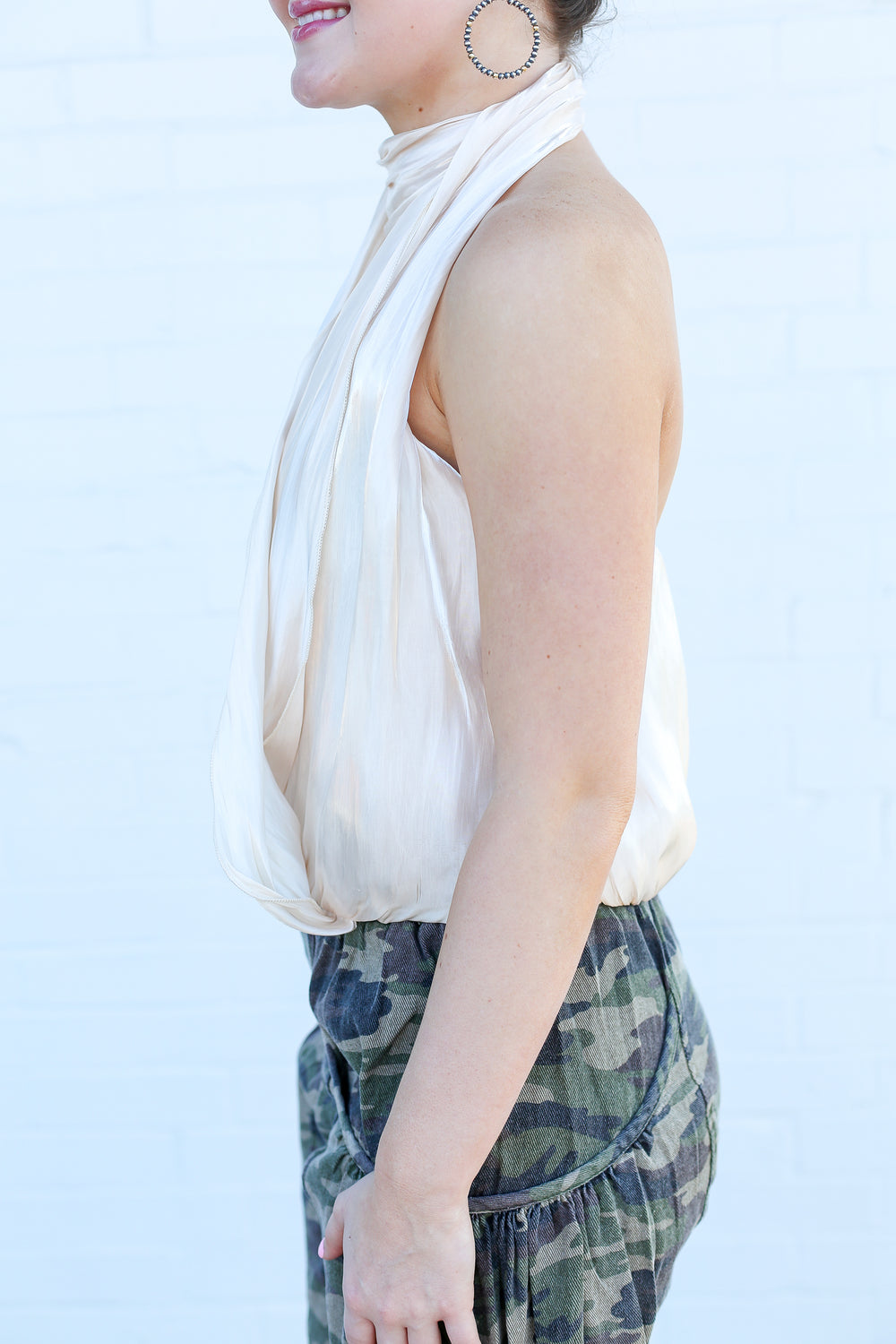 Champagne Satin Drape Top
