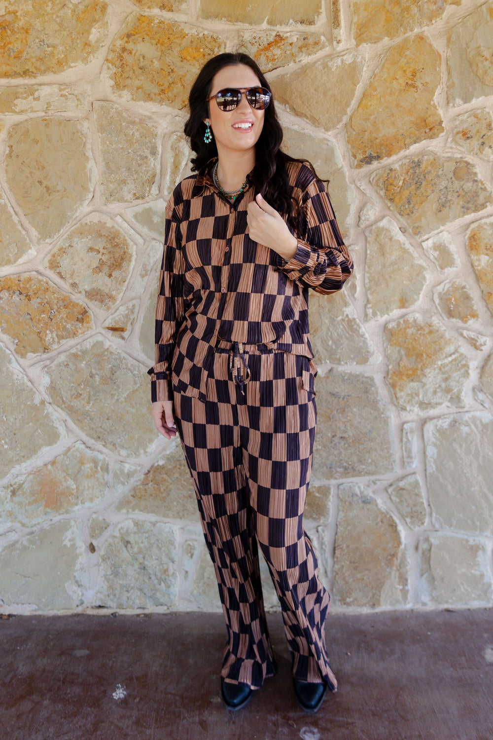 Checkered Pleated Set