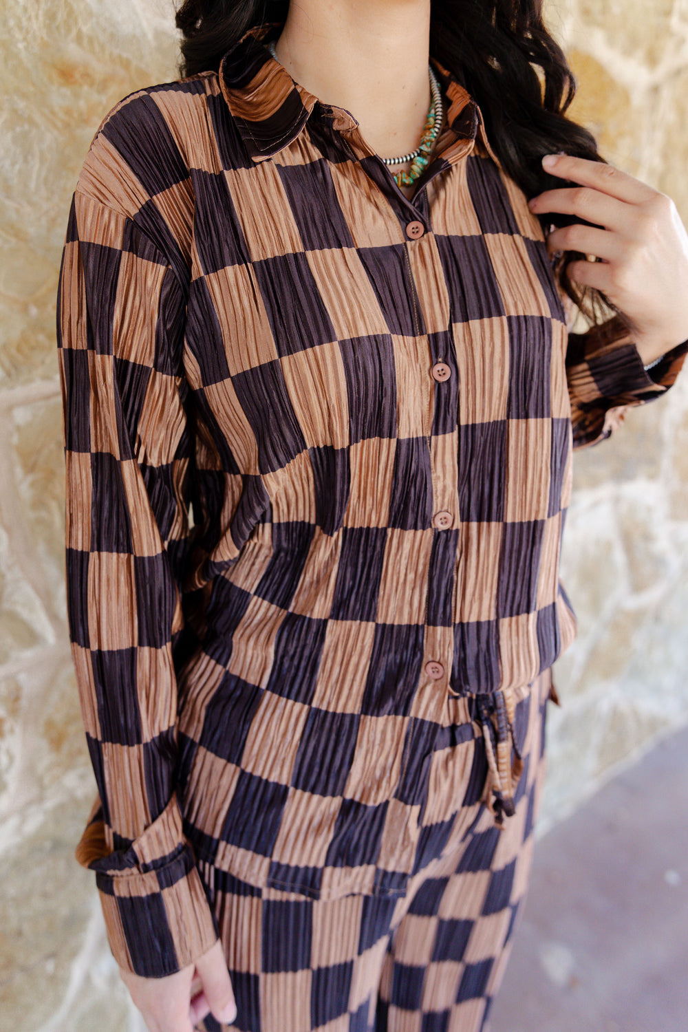 Checkered Pleated Set