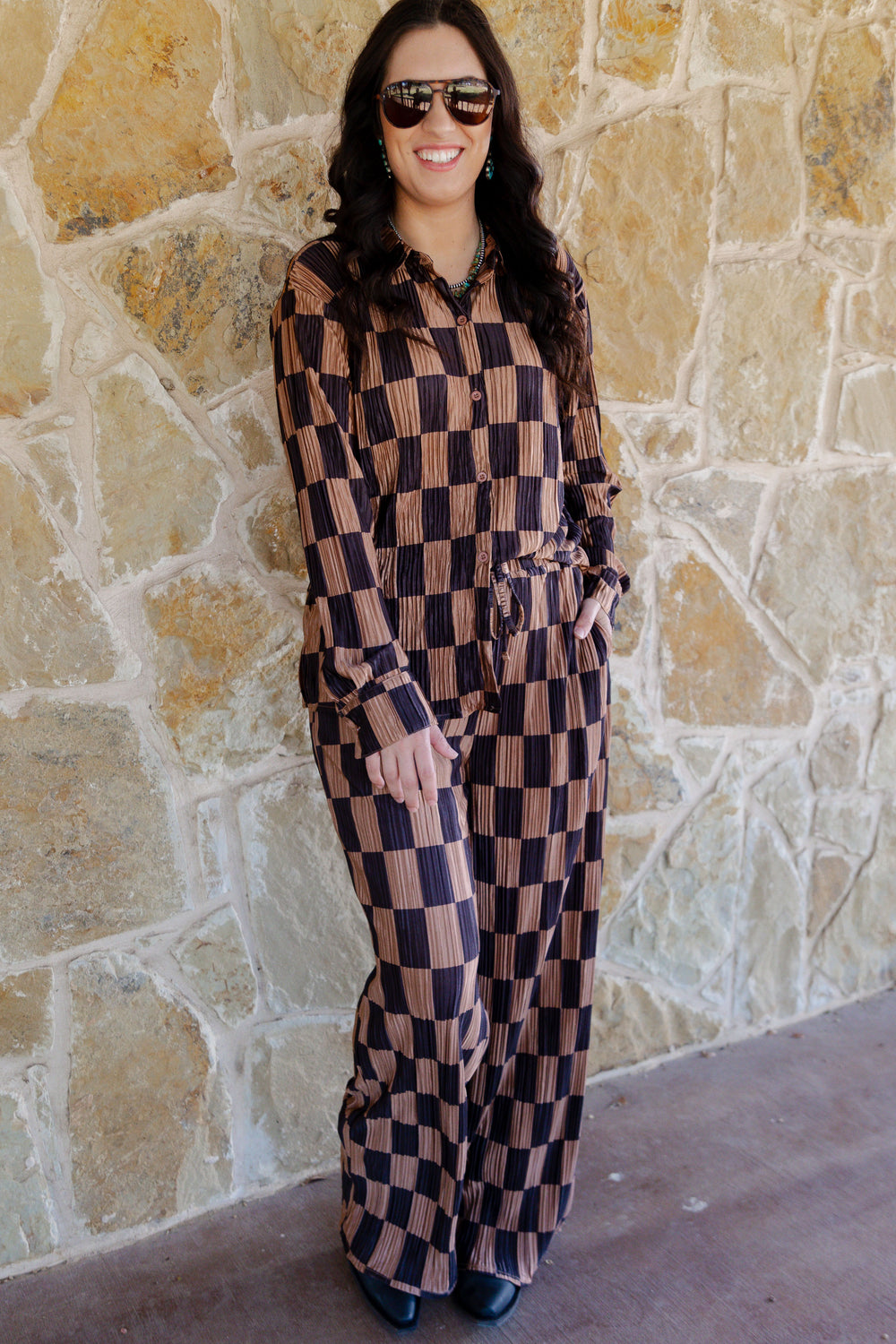 Checkered Pleated Set