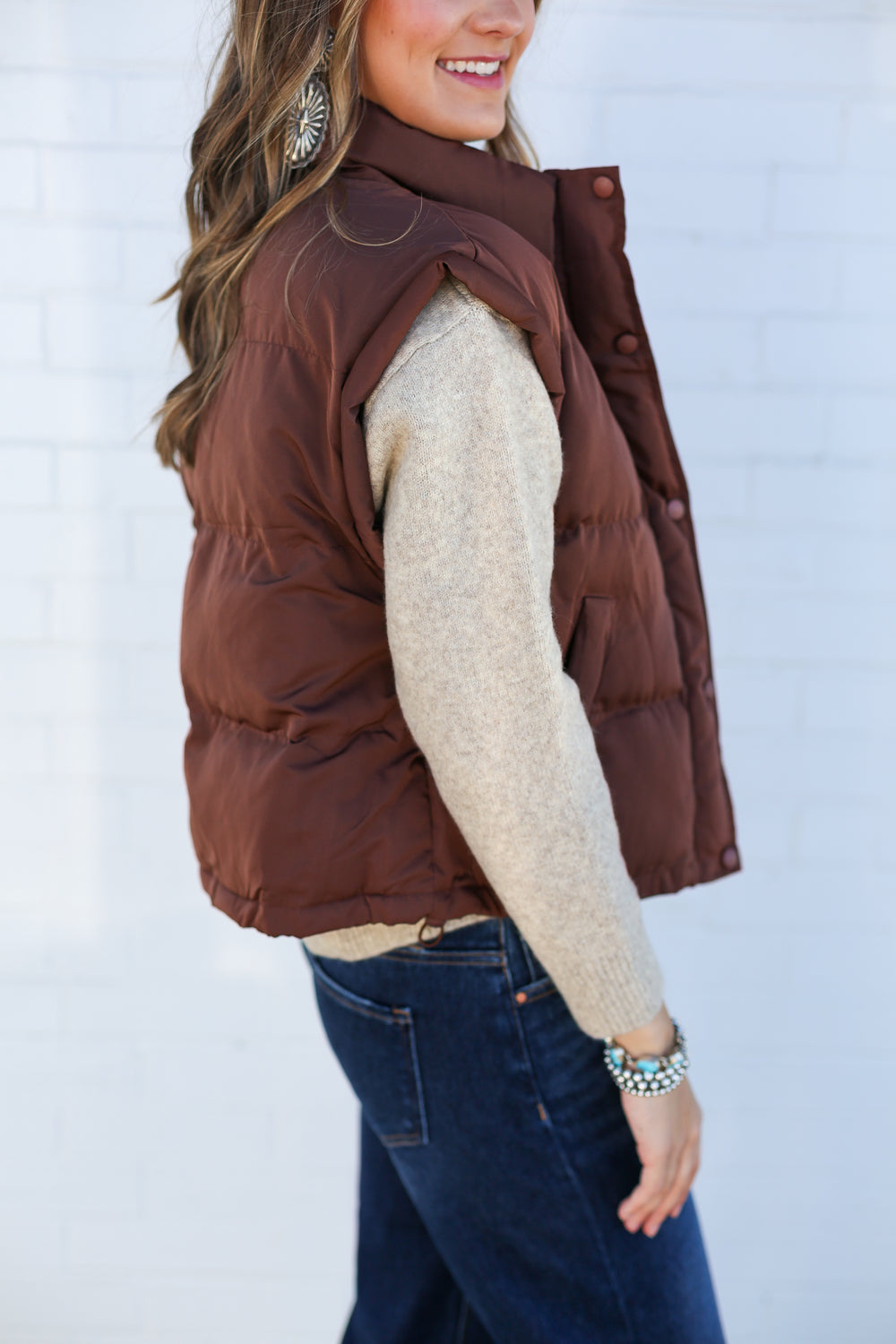 Chocolate Capped Sleeve Puffer Vest