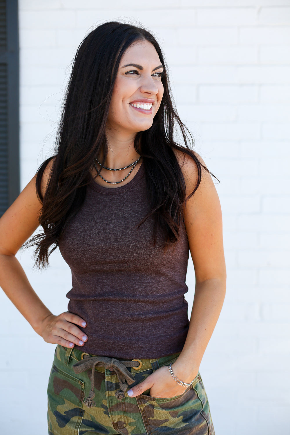 Chocolate Cloud Knitted Basic Tank Top