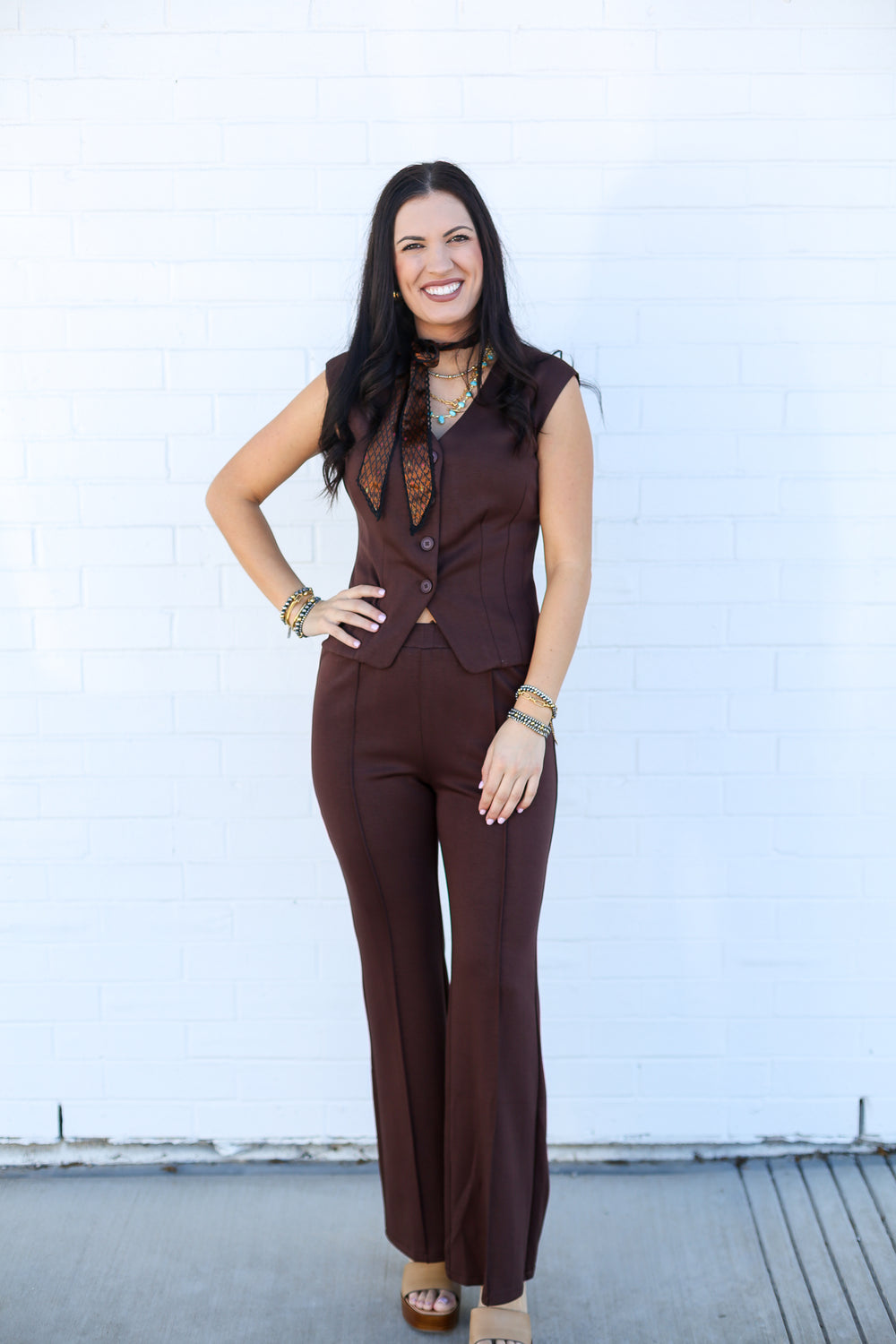 Chocolate Heavy Knit Flare Set