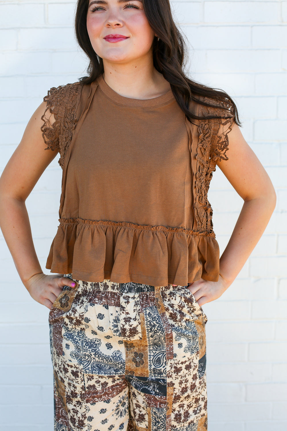 Cinnamon Lacey Ruffled Top
