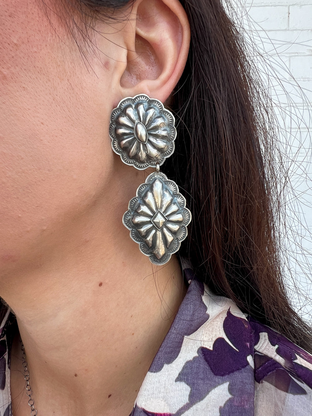 Circle Diamond Concho Dangle Earrings