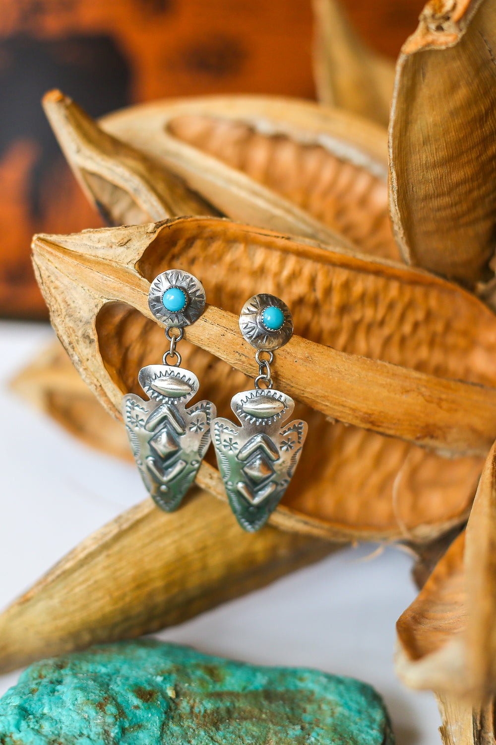 Concho Arrow Turquoise Drop Earrings