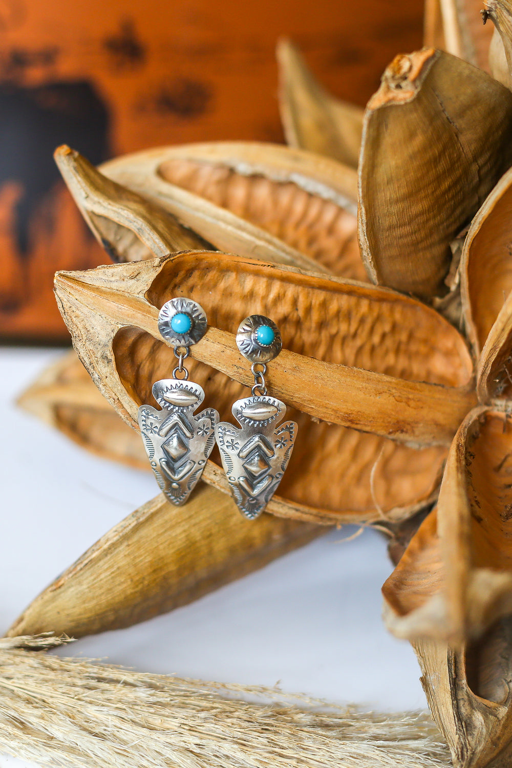 Concho Arrow Turquoise Drop Earrings