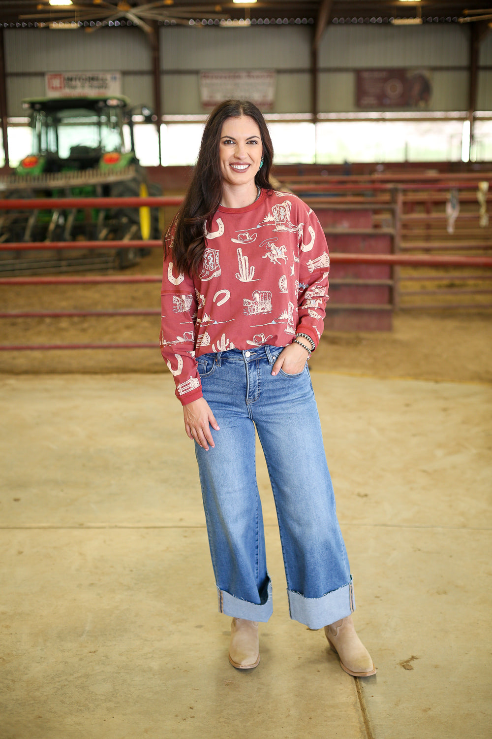 Cowboy Canyon Brick Long Sleeve Top