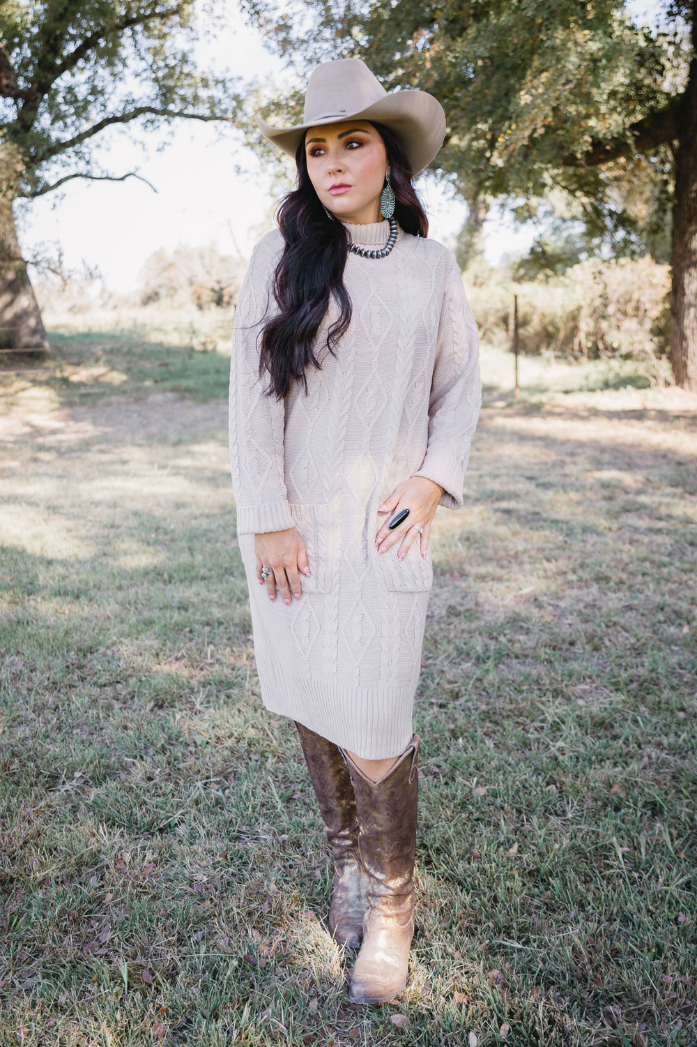 Cream Cable Knit Sweater Dress