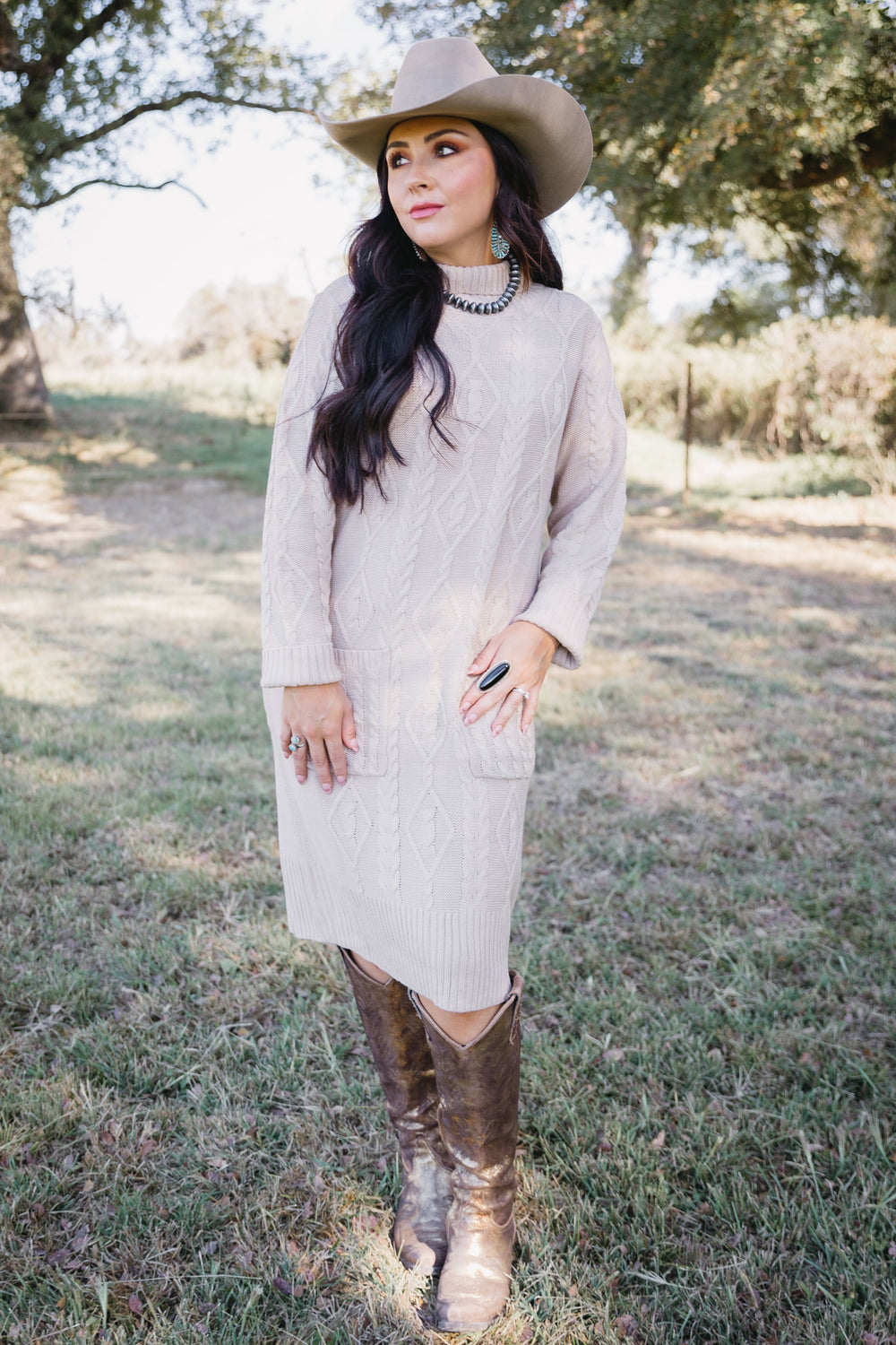 Cream Cable Knit Sweater Dress