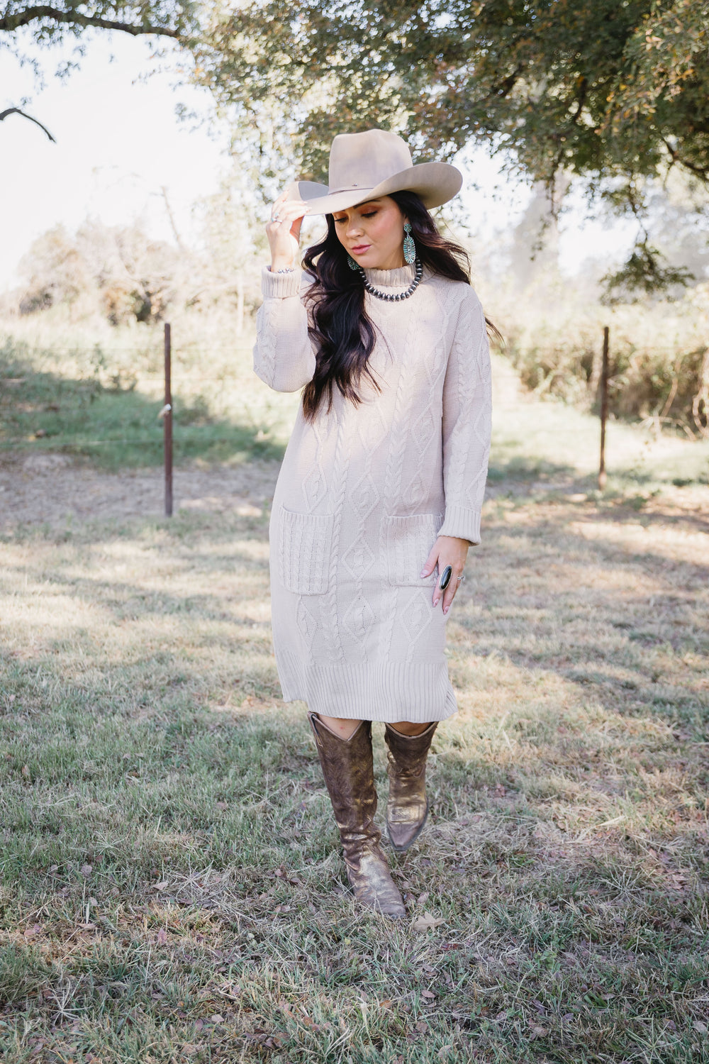 Cream Cable Knit Sweater Dress