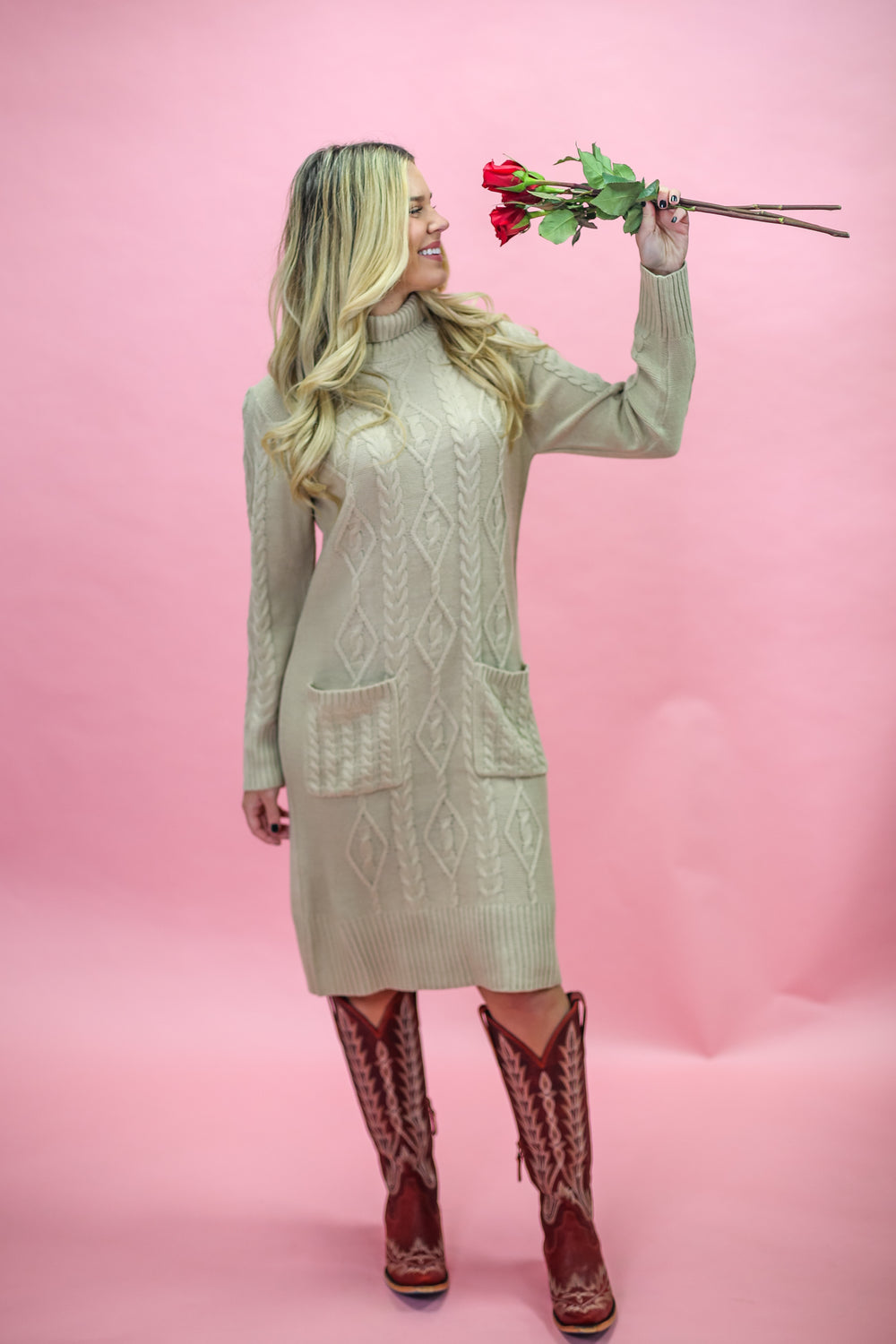Cream Cable Knit Sweater Dress PUNCHY'S Cream Cable Knit Sweater Dress PUNCHY'S