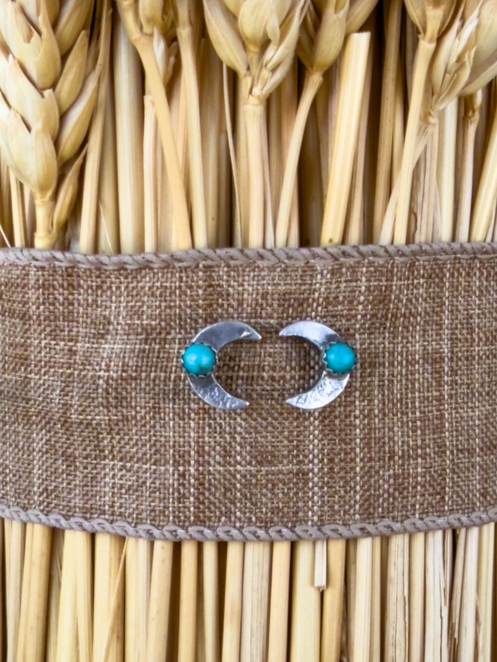 Crescent Moon Turquoise Scalloped Studs