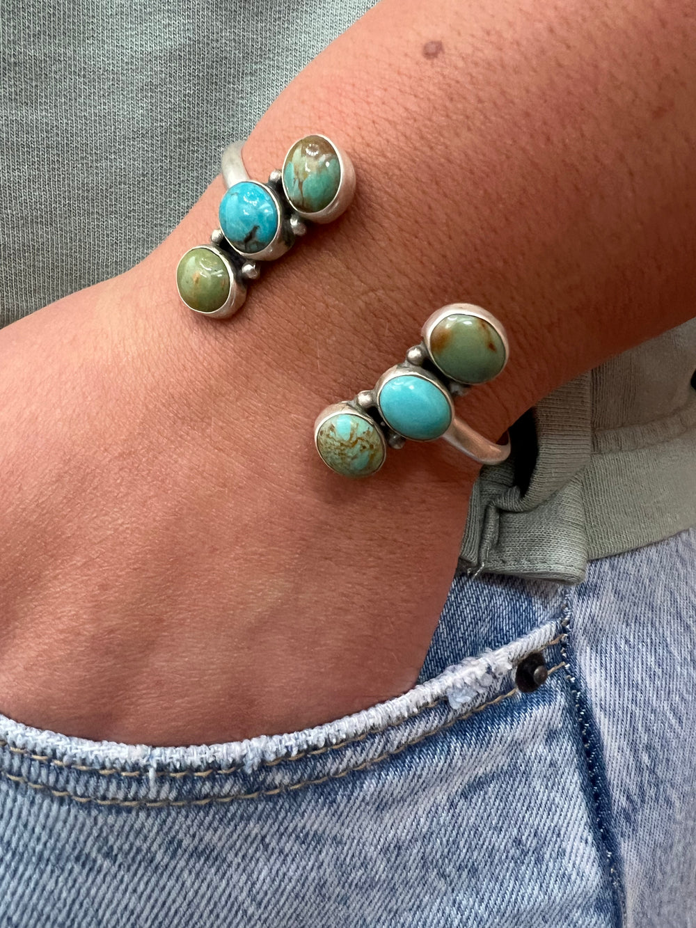 Crescent Six Stone Kingman Turquoise Floating Cuff