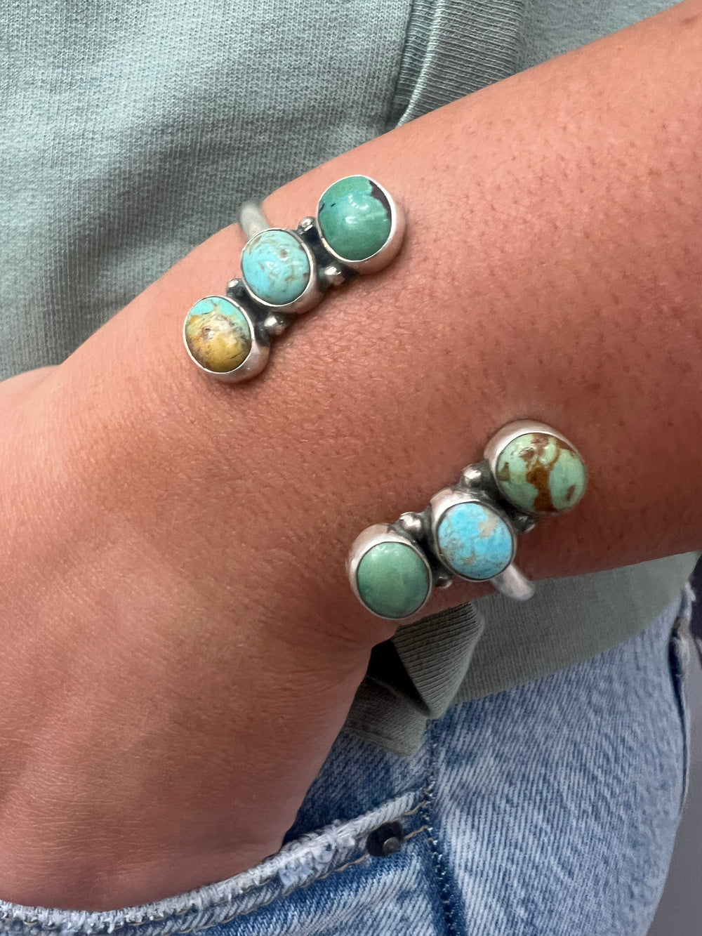 Crescent Six Stone Kingman Turquoise Floating Cuff