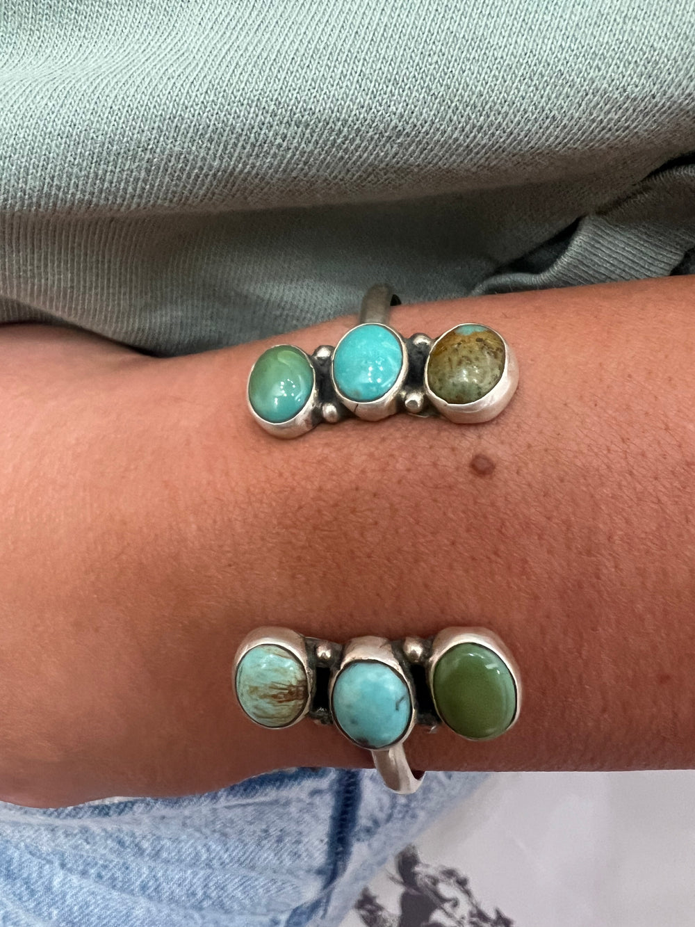 Crescent Six Stone Kingman Turquoise Floating Cuff