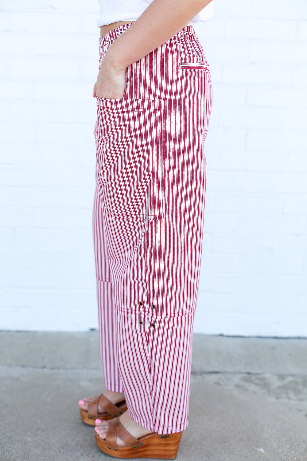 Berry Red Pinstripe Parachute Pants